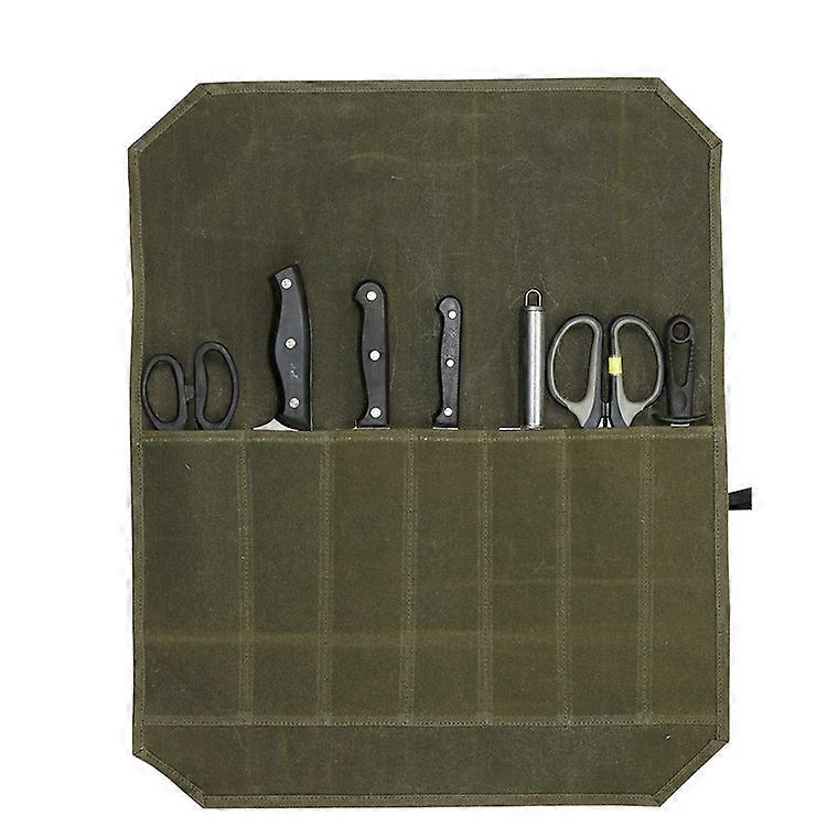 Waxed canvas knife roll, very strong, soft and durable. military green