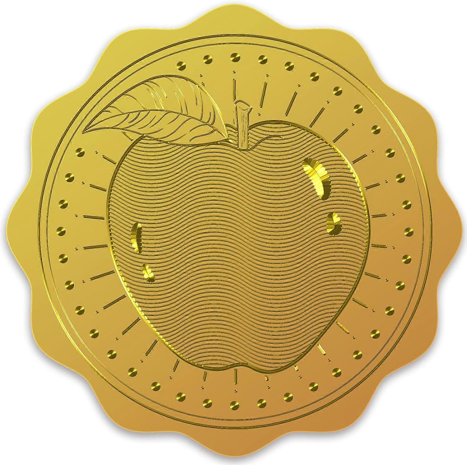 2" Gold Foil Sticker Apple 100pcs Certificate Seals Gold Embossed Round Embossed Foil Seal Stickers for Envelopes Invitation Card Diplomas Awards Grad