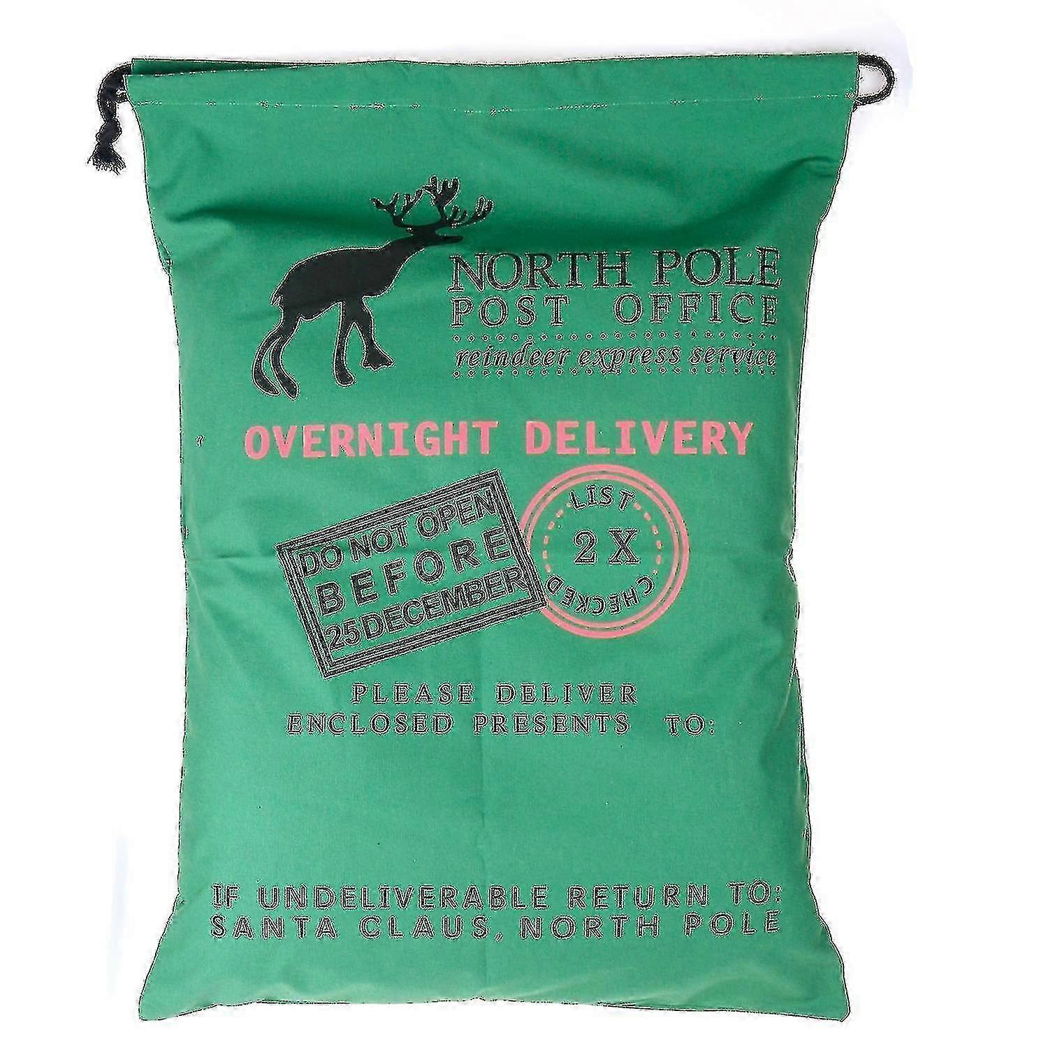 Large Green Christmas Santa Reindeer Express Post Office String Sack