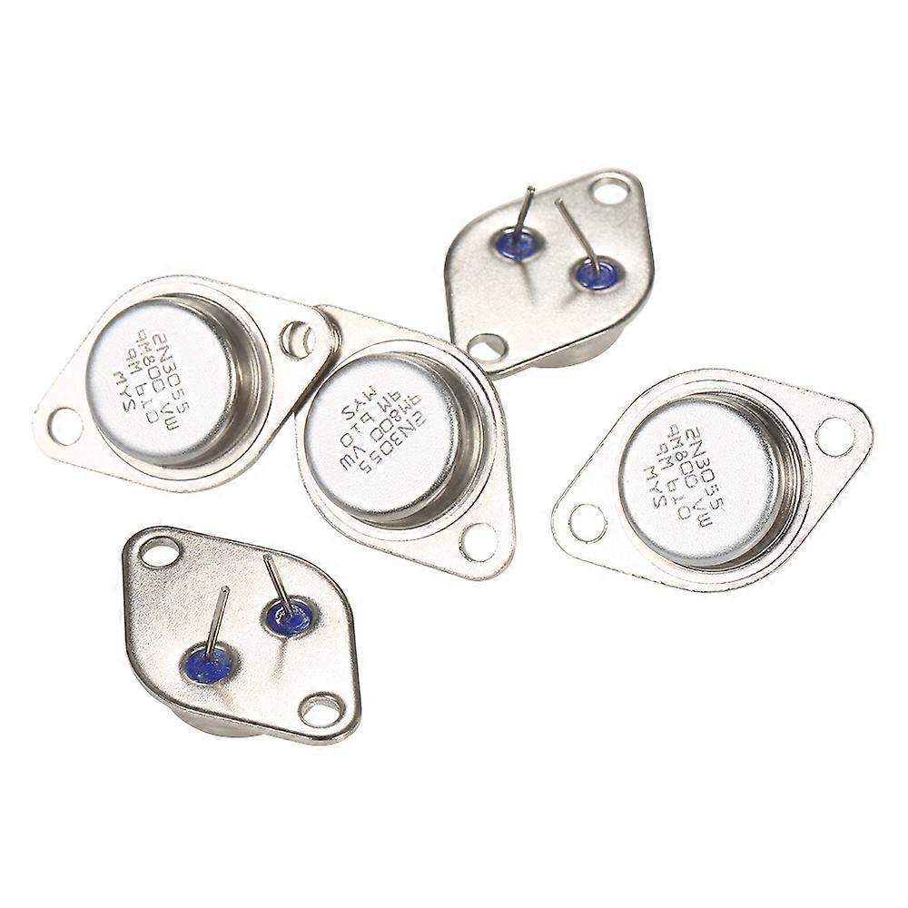 5x 2N3055 NPN Power Transistors + Insulating Pads – 15A 60V, TO-3 Case (STMicroelectronics, New)