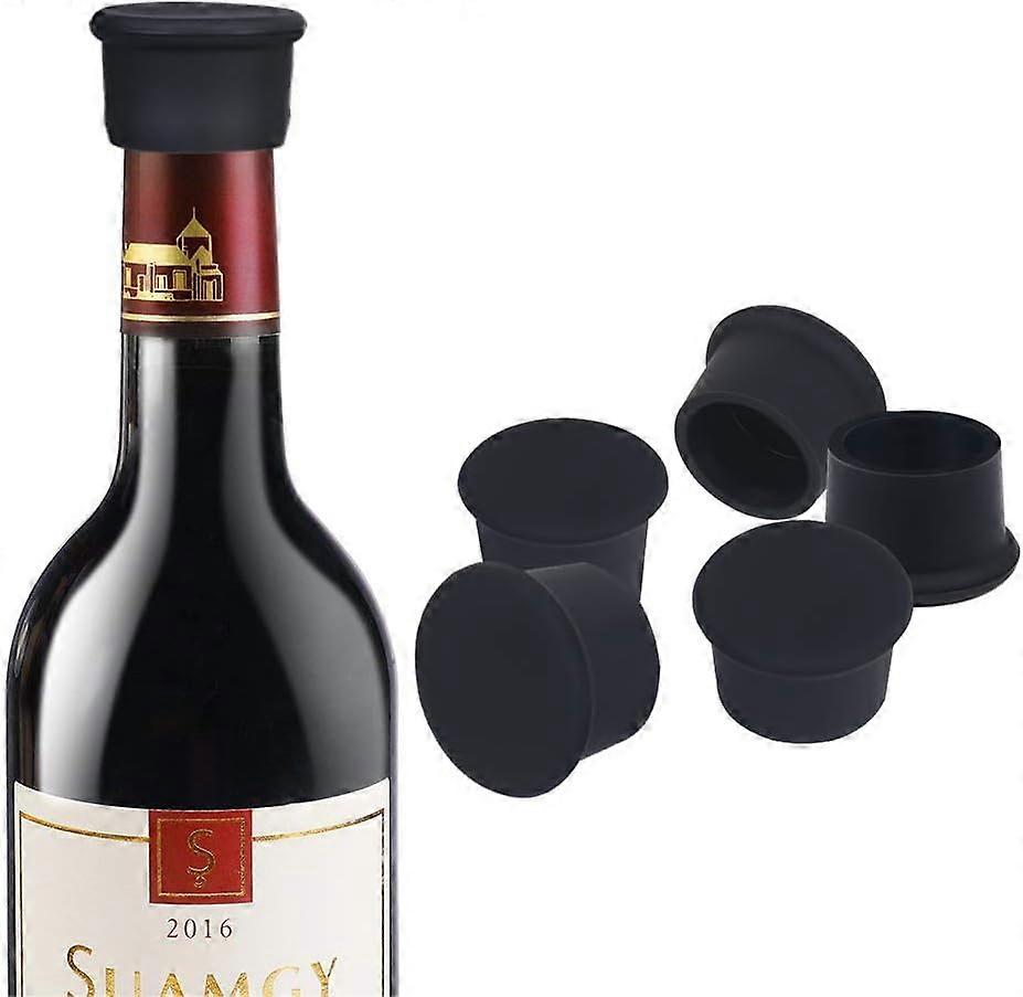 Bottle Stopper, 6 Reusable Silicone Wine Bottle Stoppers, Keep Flesh for Wine, Beer, Champagne, Liquor, Sparkling Wine (Black)