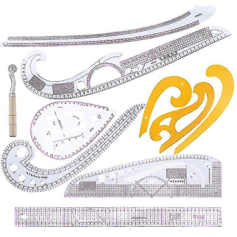 8pcs Plastic Measure Pattern Grading Rulers Stick Pattern Design Dressmaking Tailor Sewing Ruler Su