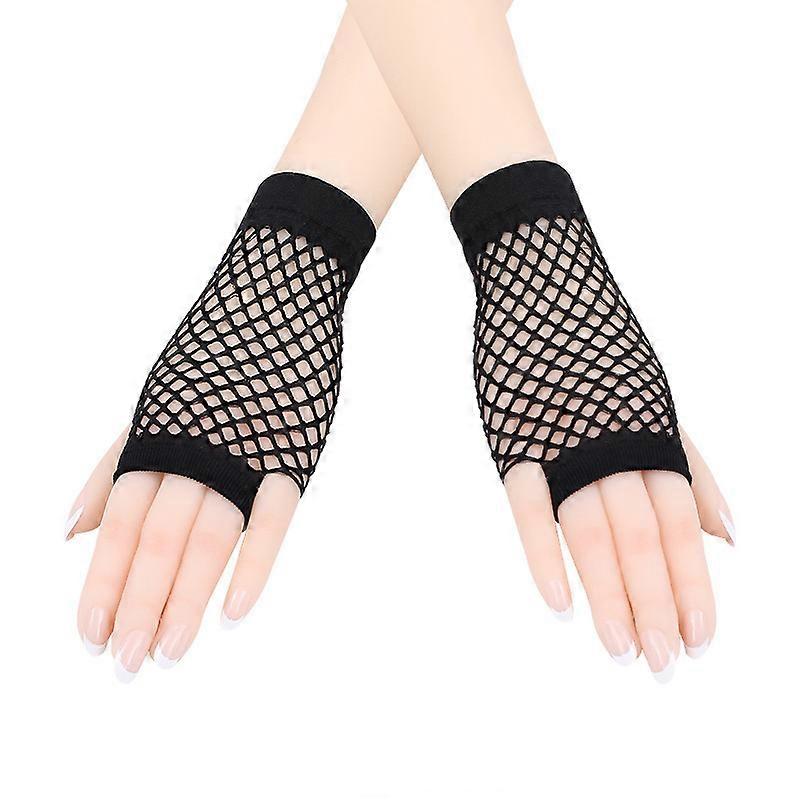 2 Black Mesh Gloves, One Size Women's