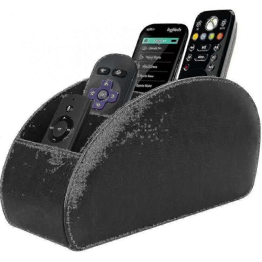 Leather Tv Remote Control Holder Desktop Organizer With 5 Compartments