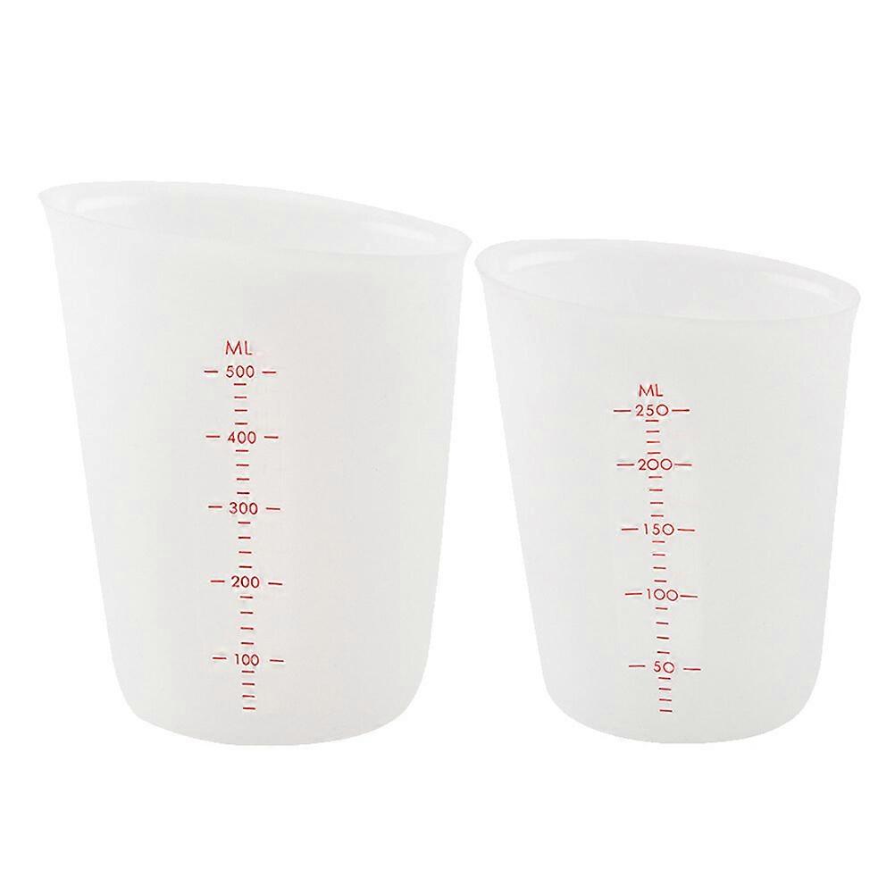 2pcs Silicone Measuring Cup Visible Semi-transparent Measuring Cup Scale Measuring Cup (250ML 500ML)