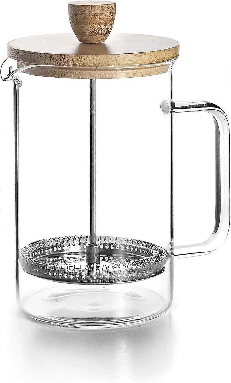 Augro French Press in vetro con coperchio in legno, caffettiera in vetro borosilicato con coperchio in legno, resistente al calore e antideflagrant...