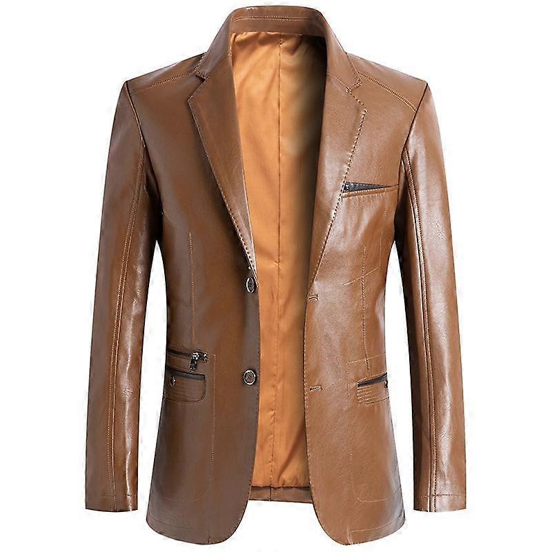 Men's Faux Leather Blazer Casual Button Down Coat