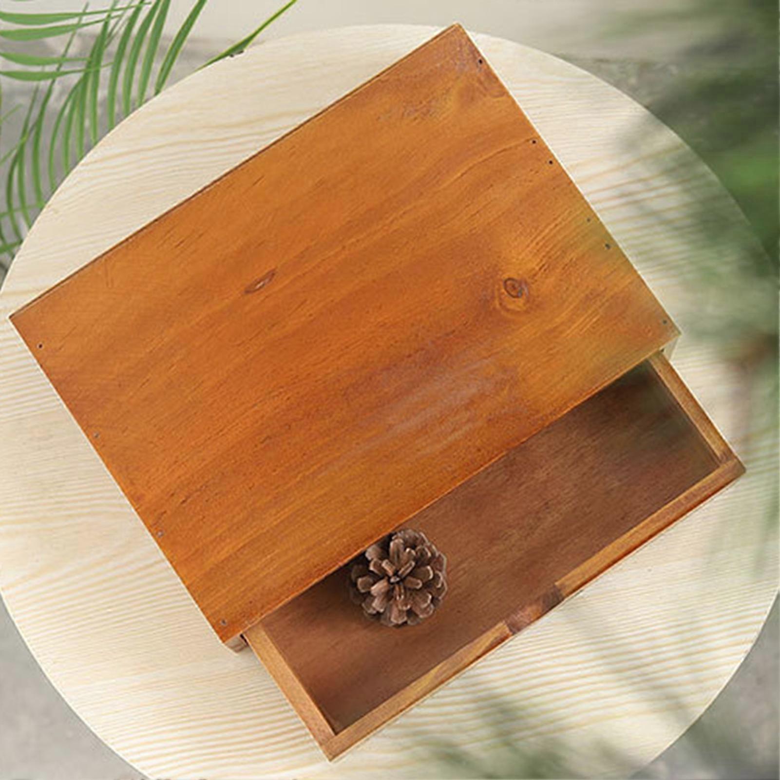 Boîte Organisateur Vintage En Bois Avec 2 Tiroirs - Rangement Bureau & Salon - Style Rétro