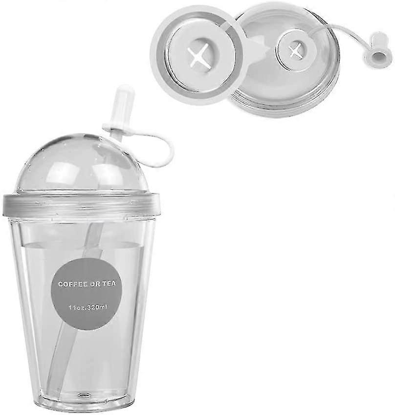 Double Walled Plastic Cup With Straw Reusable Straw Cup 320ml