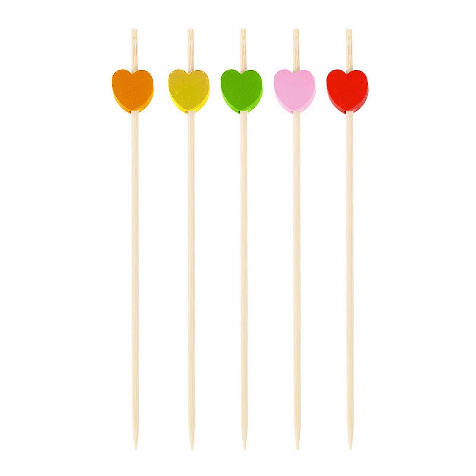 100Pcs Disposable Dessert Picks Heart Pattern Bamboo Barbeque Snacks Buffet Picks for Indoor