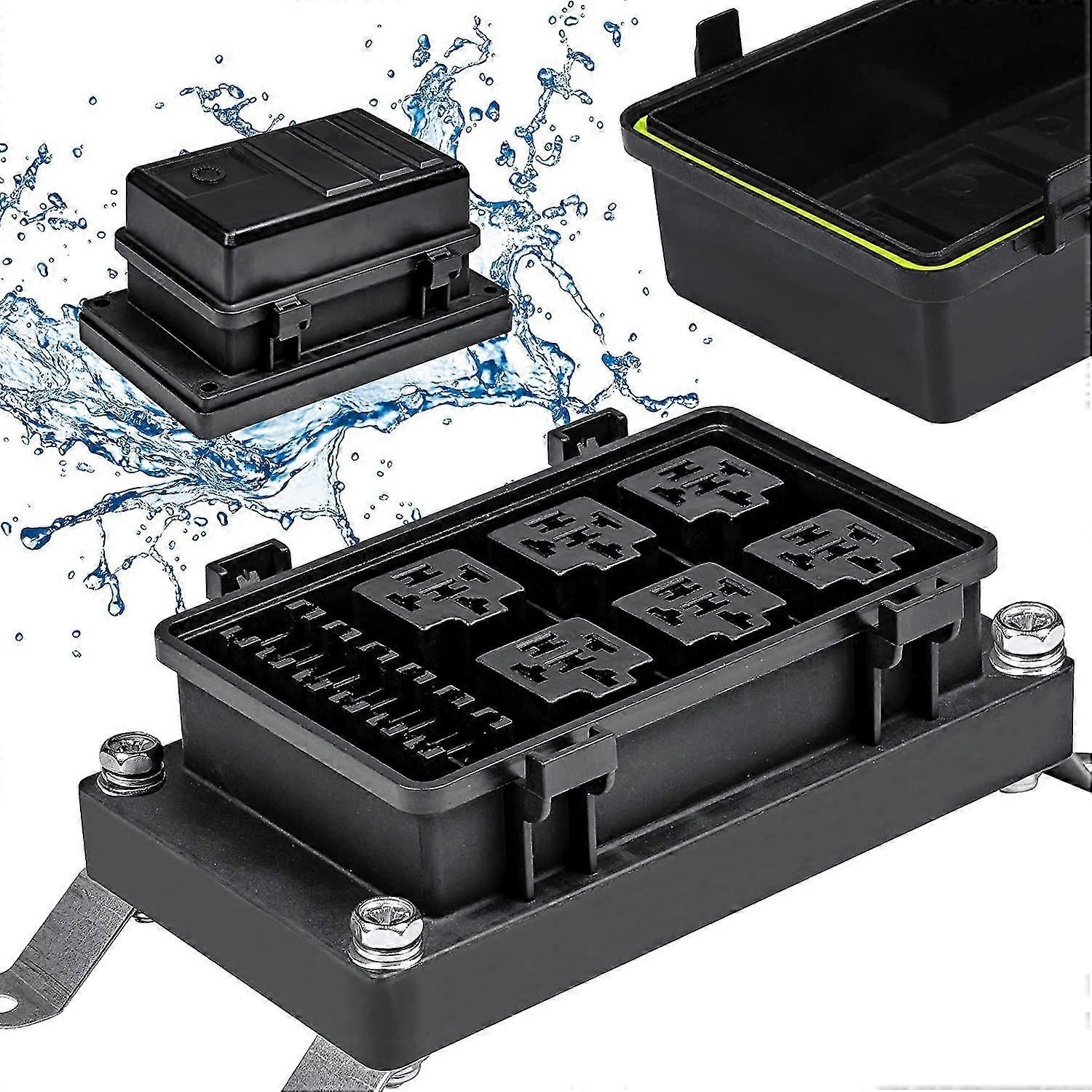 12v Auto Waterproof Fuse Relay Box Block [6 Bosch Style Relay Holder] [6 Atc/ato] Universal Relay