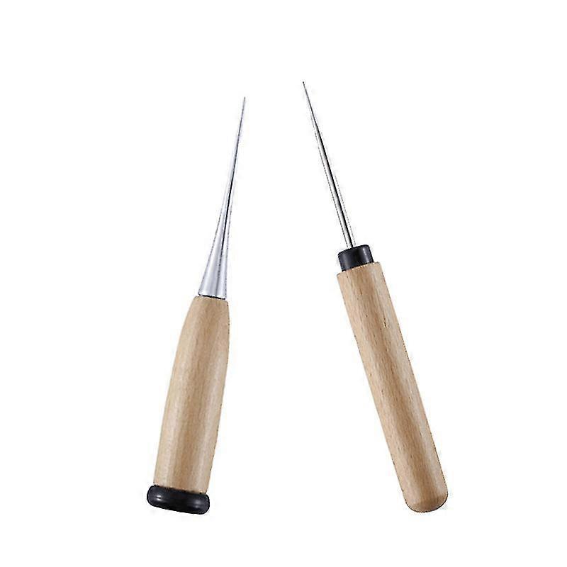 6pcs Leather Craft Awl Tool Hole Maker Wooden Handle Sewing Stitching Punching