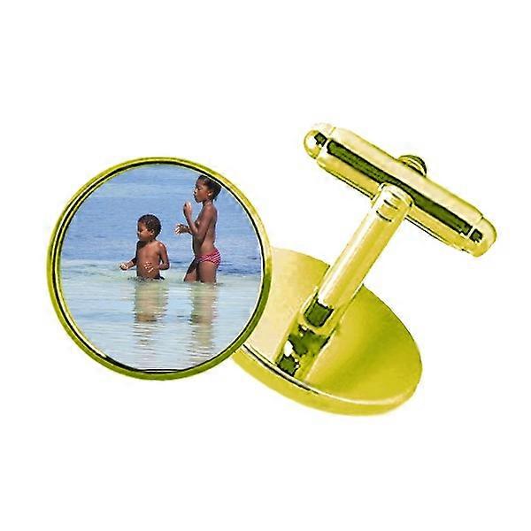 エリーヤオシーウェーブ写真アフリカ子供たちはビジネスメタルカフリンクスゴールデンをちりばめた