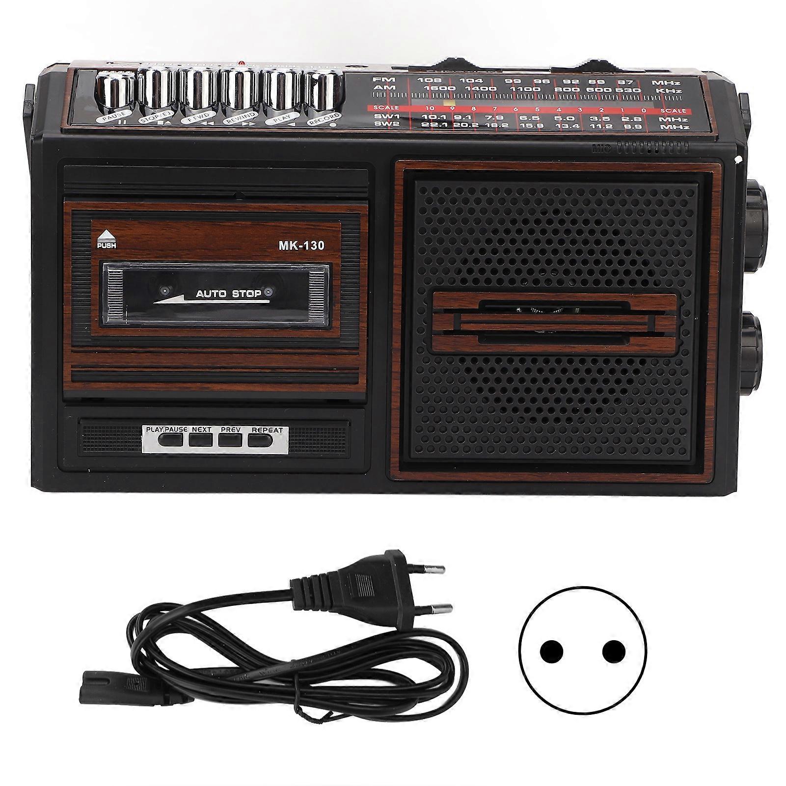 Cassette Player Recorder Full Band Noiseless Plug in Card AM FM Portable Radio for Elderly Children Brown EU Plug 220V