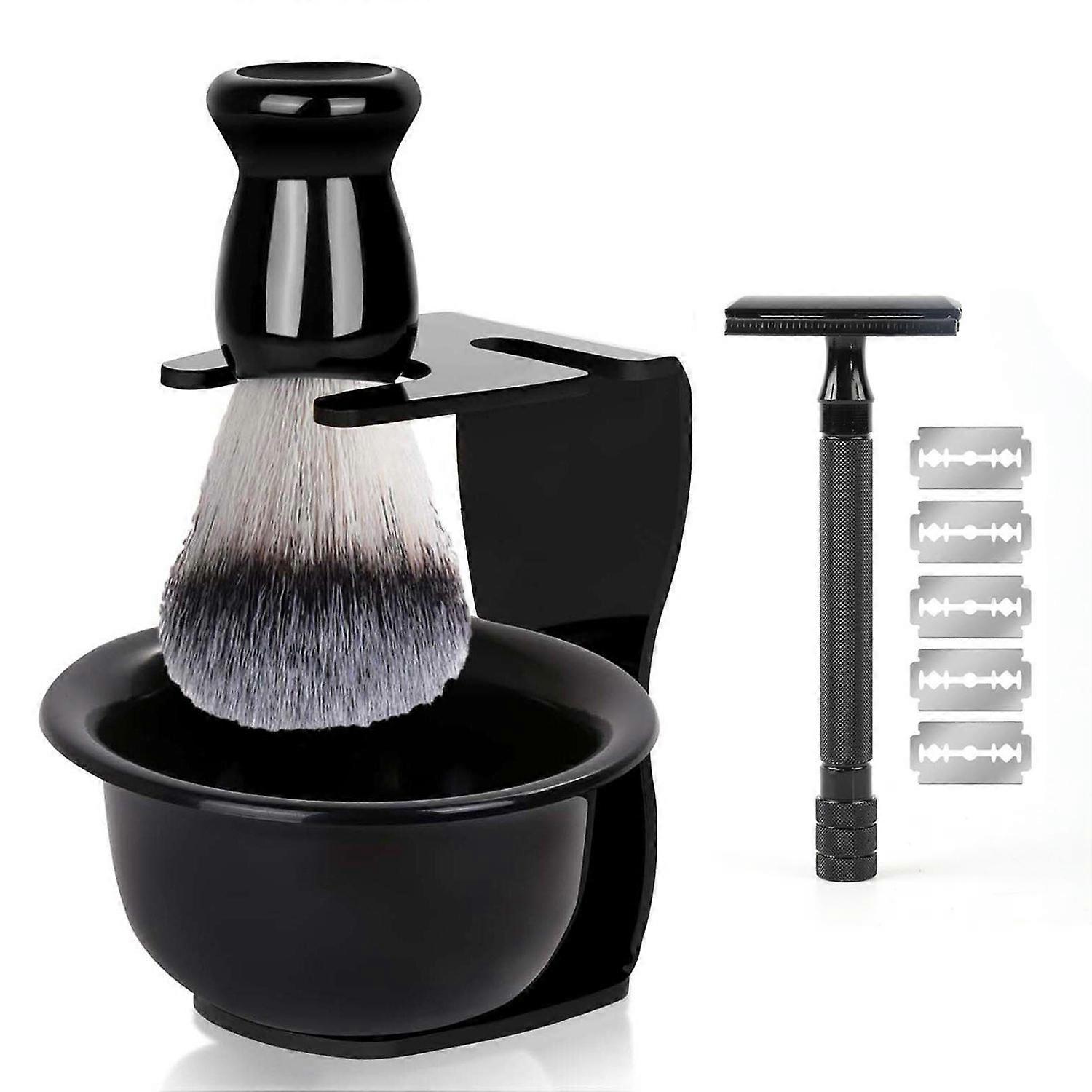 1 Set Men Shaving Kit with Razor Synthetic Bristles Shaving Brush Soap Bowl Stand Men Wet Shaving