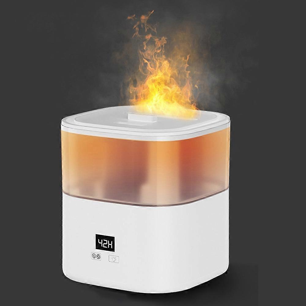 Digital Display Simulation Flame Humidifier Large Capacity Home Mist Diffuser, EU Plug - White