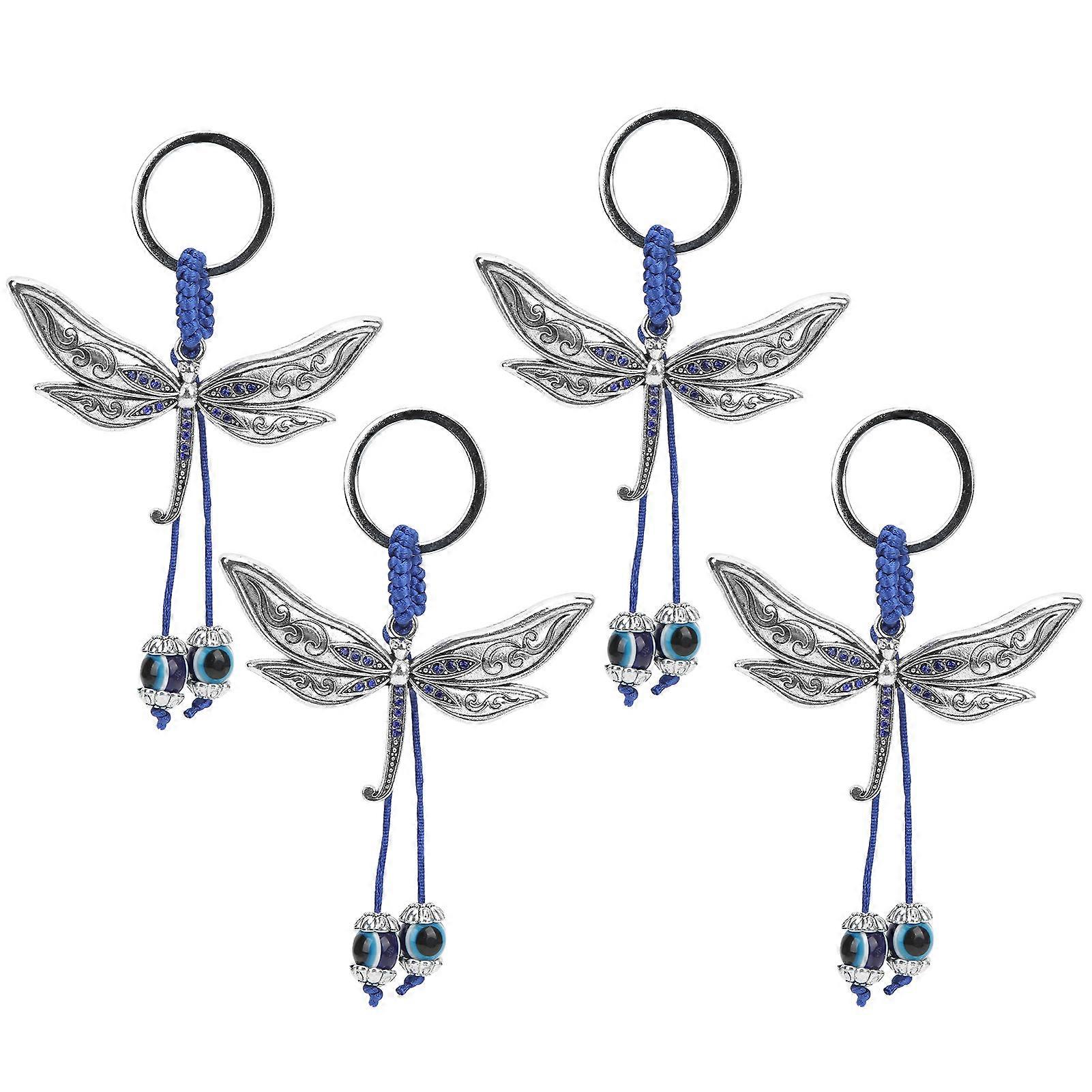 4-pack dragonfly evil eye keychains, suitable for bag charms decoration