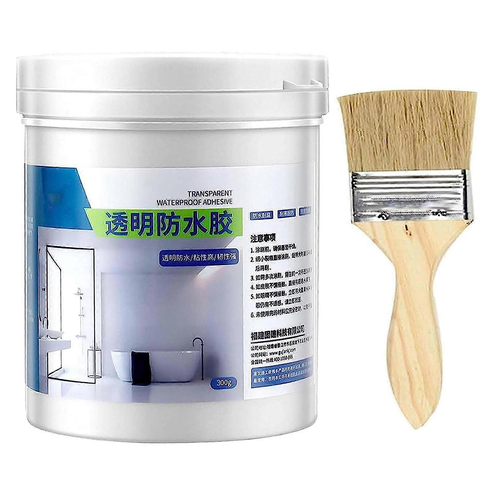 300g Bathroom Waterproof Glue with Random Brush, Transparent Coating