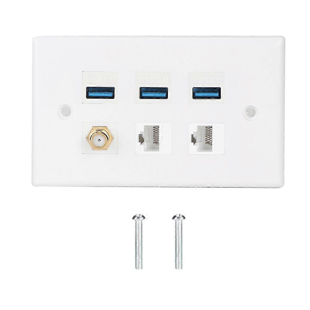 White Wall Plate Panel for RCA + 3 Port USB 2.0 + 2 Port CAT6 with Module