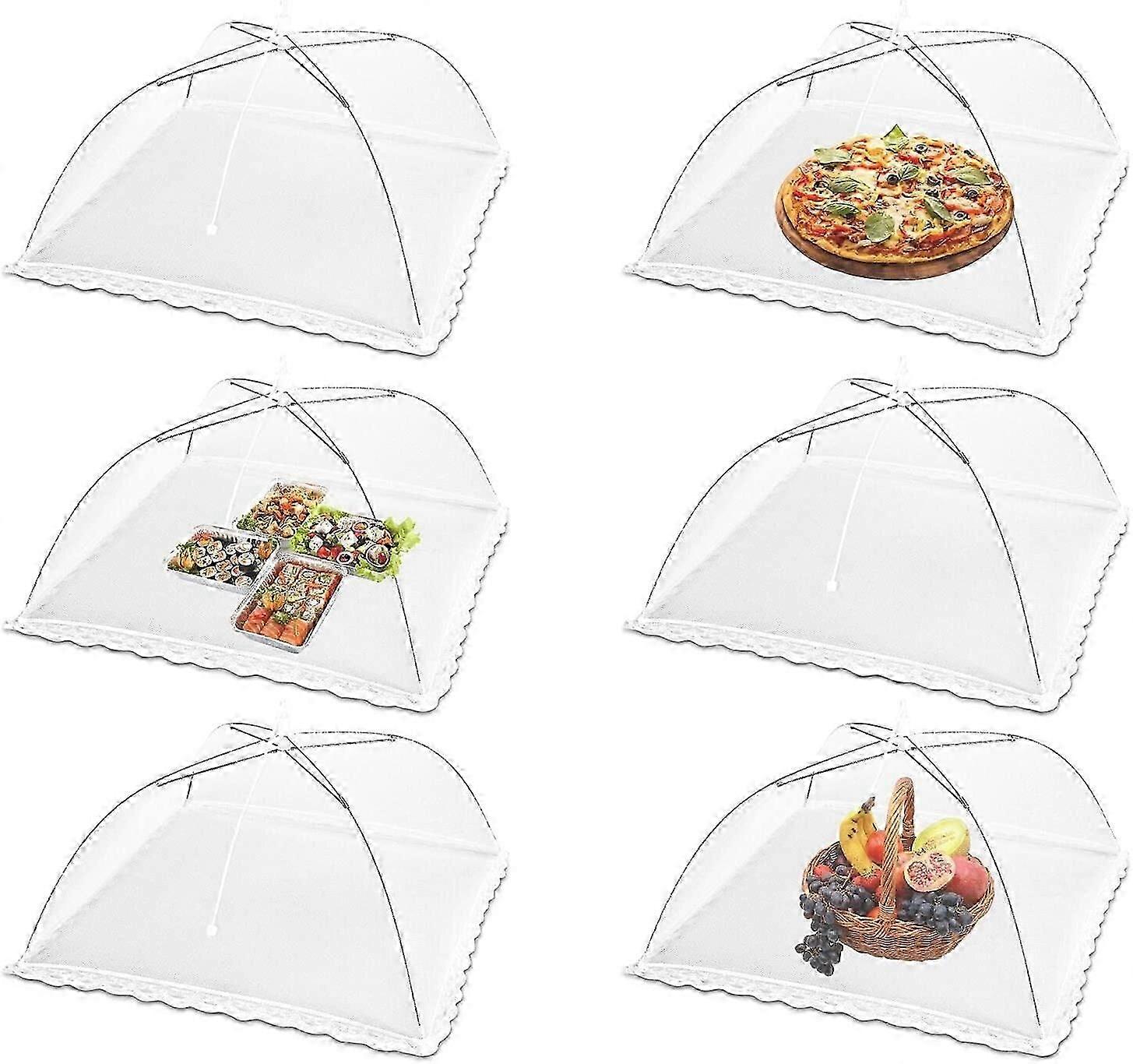 6 Pieces 14in Collapsible Food Cloche Fly Repellent Mesh Food Cover Folding Tent Umbrella Insect Repellent Mosquito Repellent Protection for Barbecue