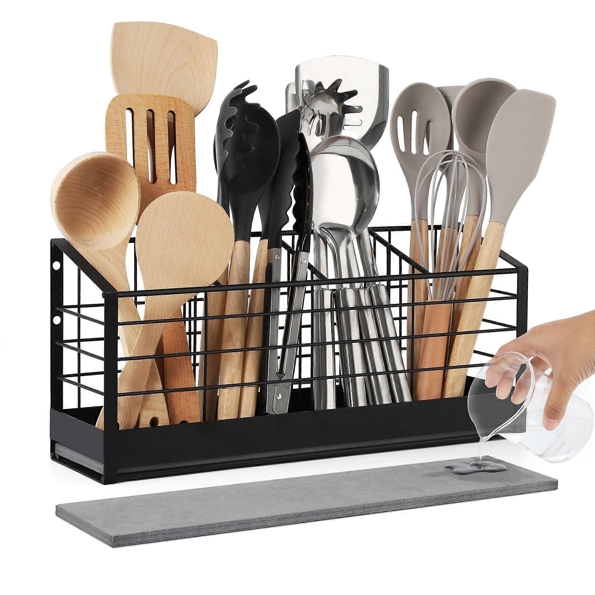 Large Matte Black Kitchen Utensil Holder Organizer for Countertop Storage, Tall Design, Durable Material, Modern Style