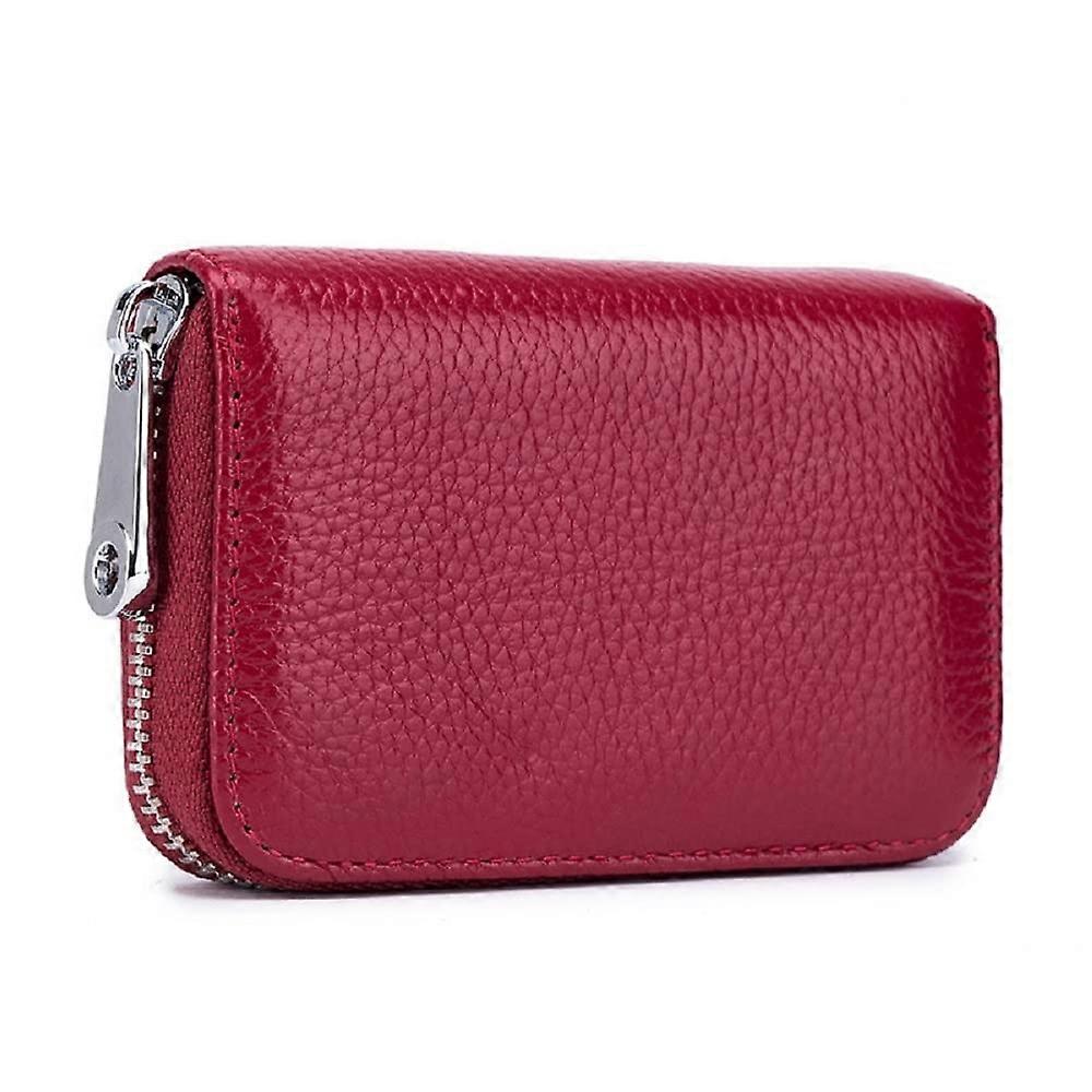 Anti-Theft Leather Card Holder with Coin Pocket, RFID Blocking, Compact Design, Multiple Card Slots, Black