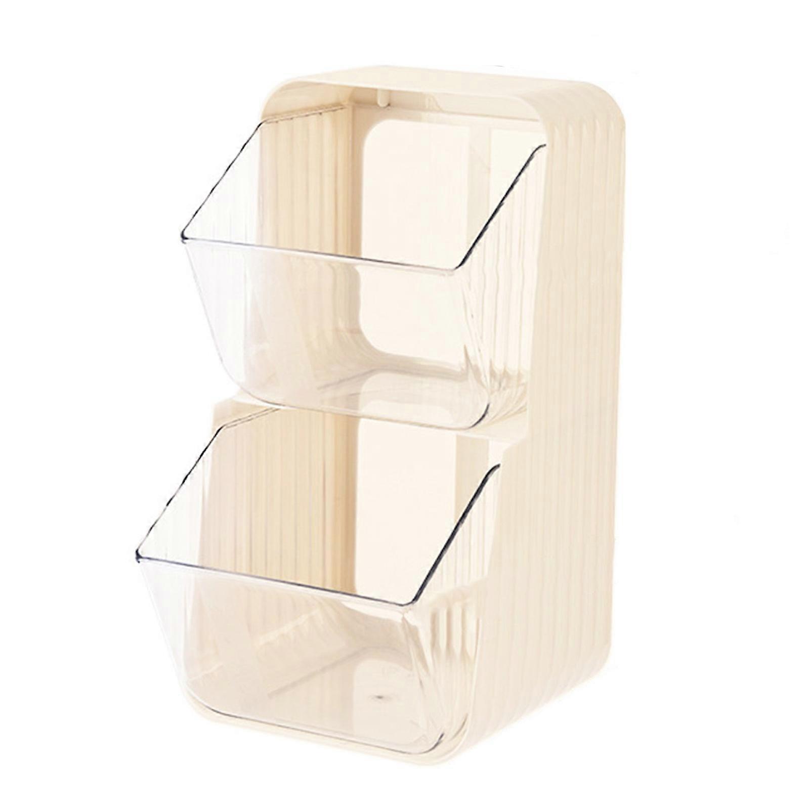 Double Layer Tea Bag Rack Open Mouth Stackable Transparent Wall Mounted Snack Rack for Cosmetics Toys Cream White