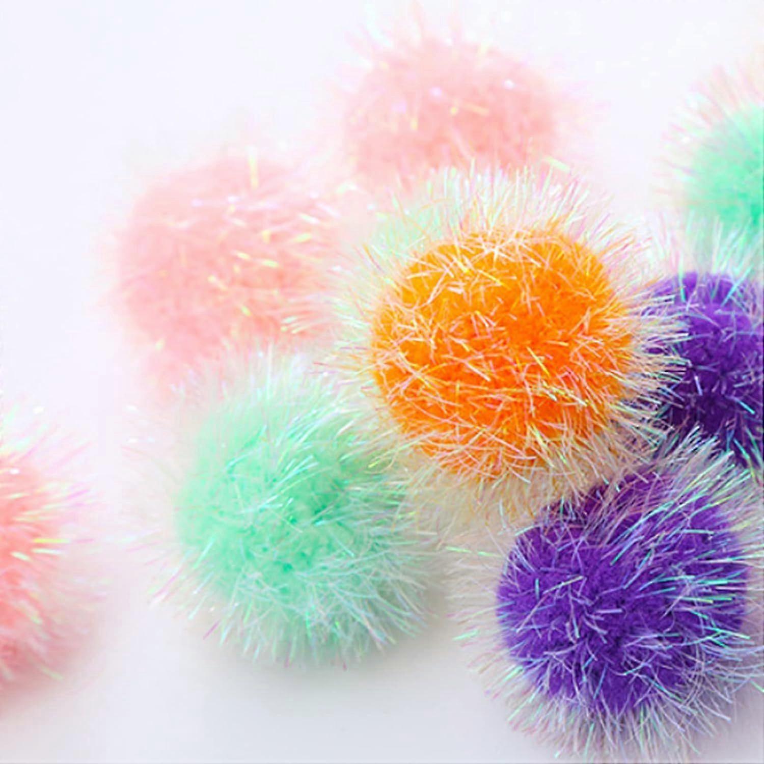 12 Pack Cat Ball Toys Pom Pom Sparkle Fuzzy Balls Assorted Color