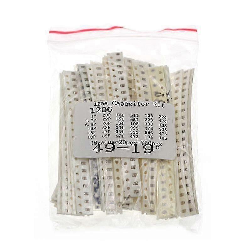 1206 SMD Ceramic Capacitor Assorted Kit,36Valuesx20Pcs720Pcs 1PF-10UF Samples Kit