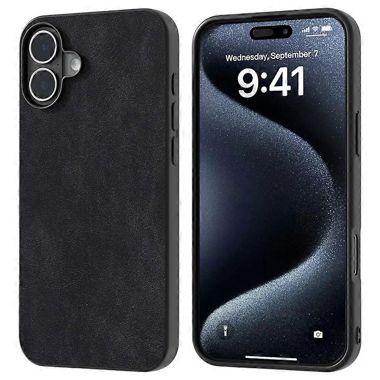 Compatible For iPhone 16 Case Anti-Scratch PU Leather Phone Back Cover Black Edge
