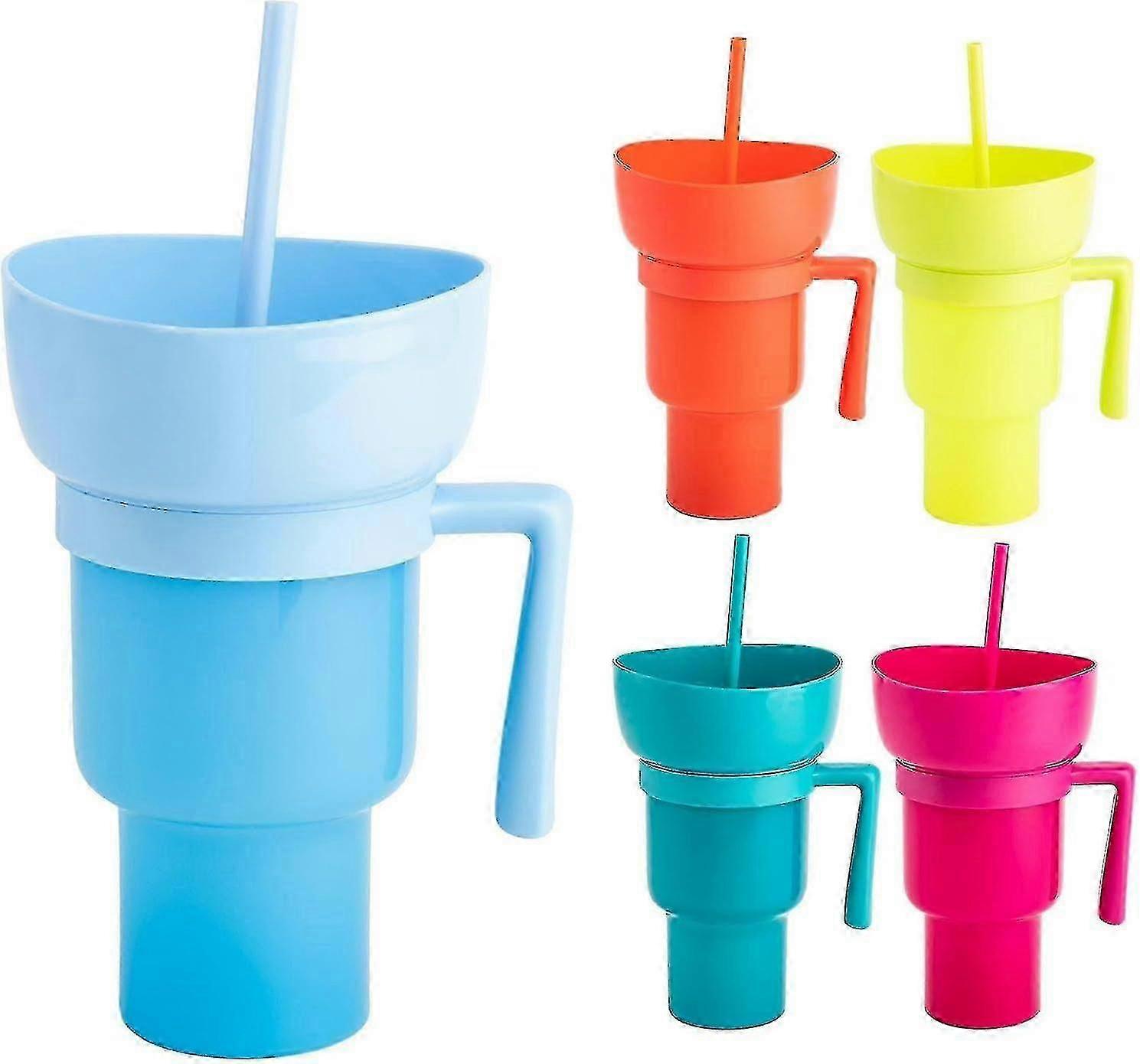 Gobelet à collation et à boisson 2 en 1, gobelet de stade, bol à collation avec paille, gobelet à collation et à boisson réutilisable, gobelet à collation portable anti-éclaboussures et anti-fuite, à 2 niveaux