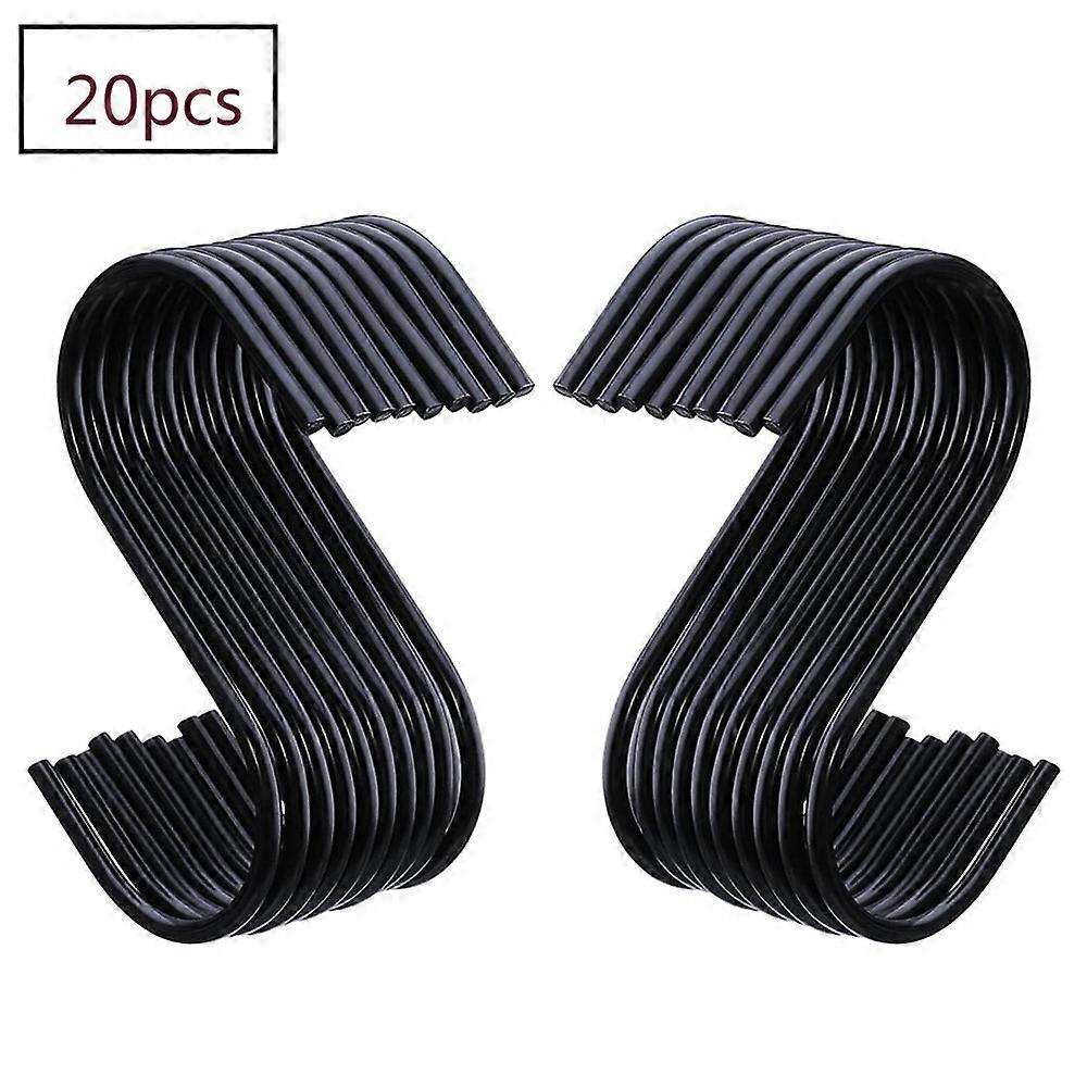 20 Pack S-Hooks, Multi-Purpose Non-Slip Schwarz Metal For Closet And Kitchen Organization, Resistant To Rust, Suitable For Indoor And Outdoor Use,