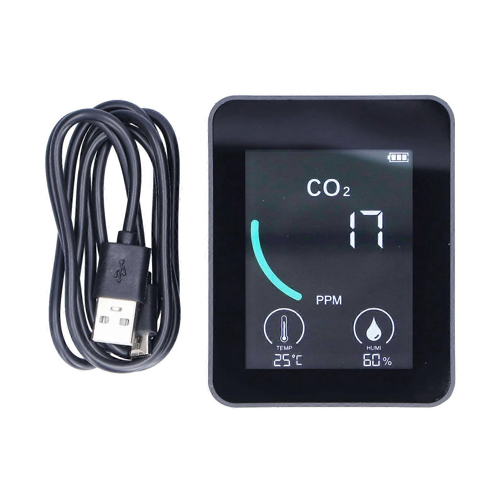 2CO1T LCD CO2 Detector Digital Temperature and Humidity Detector with Alarm Portable and Real Time Monitoring for Family and OfficeBlack