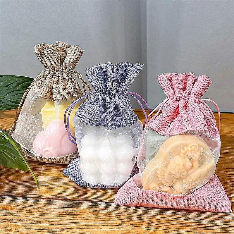 Adjustable Bags Imitated linen Yarn Small Visible Window Drawstring Pockets Candies Gifts Lovers Anniversary Wedding Festivals