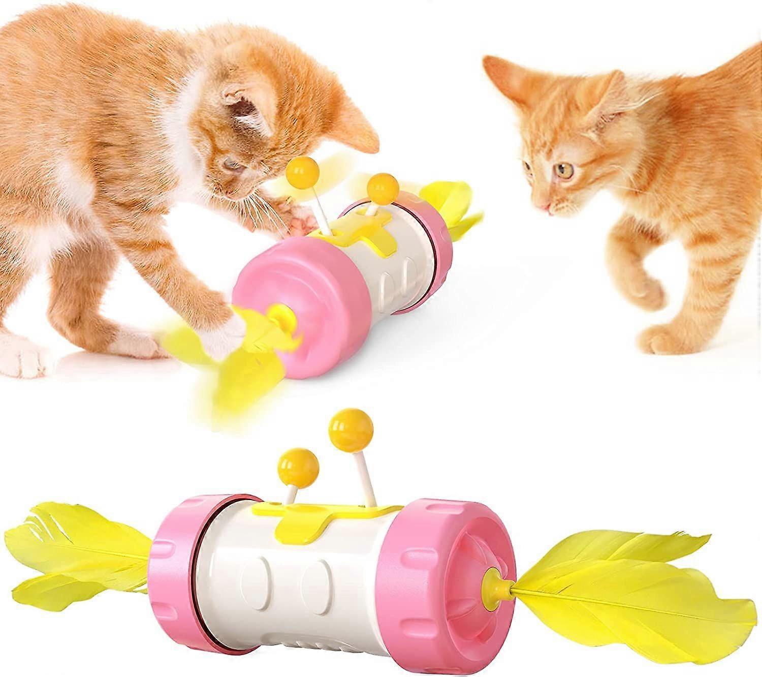 Indoor Interactive Cat Toy, Automatic 360 Degree Self Rotating Toy, Funny Cat Ball That Can Move Up and Down, Pet Exercise Feather Toys