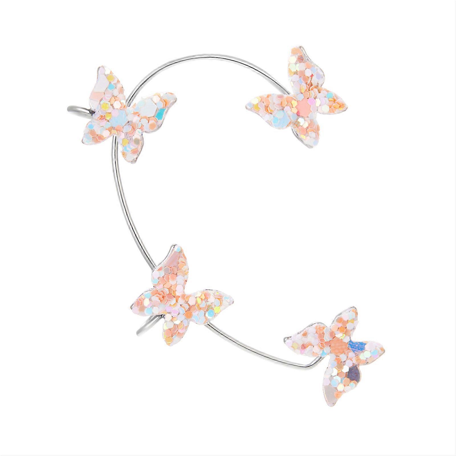 Douyin with the Same Sequin for Butterfly Ear Hanging Without Ear Hole Ear Bone Clip Niche Design Sense All-match Earrin White