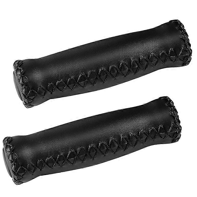 Bike Handlebar Grips,Hand-Stitched Retro Bicycle Grips,Black