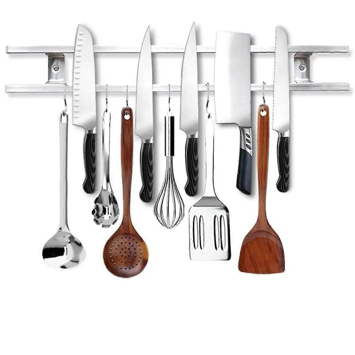Wall Magnetic Knife Rack, Metal Kitchen Storage Magnetic Strips, Wall Knife Rack with Hooks