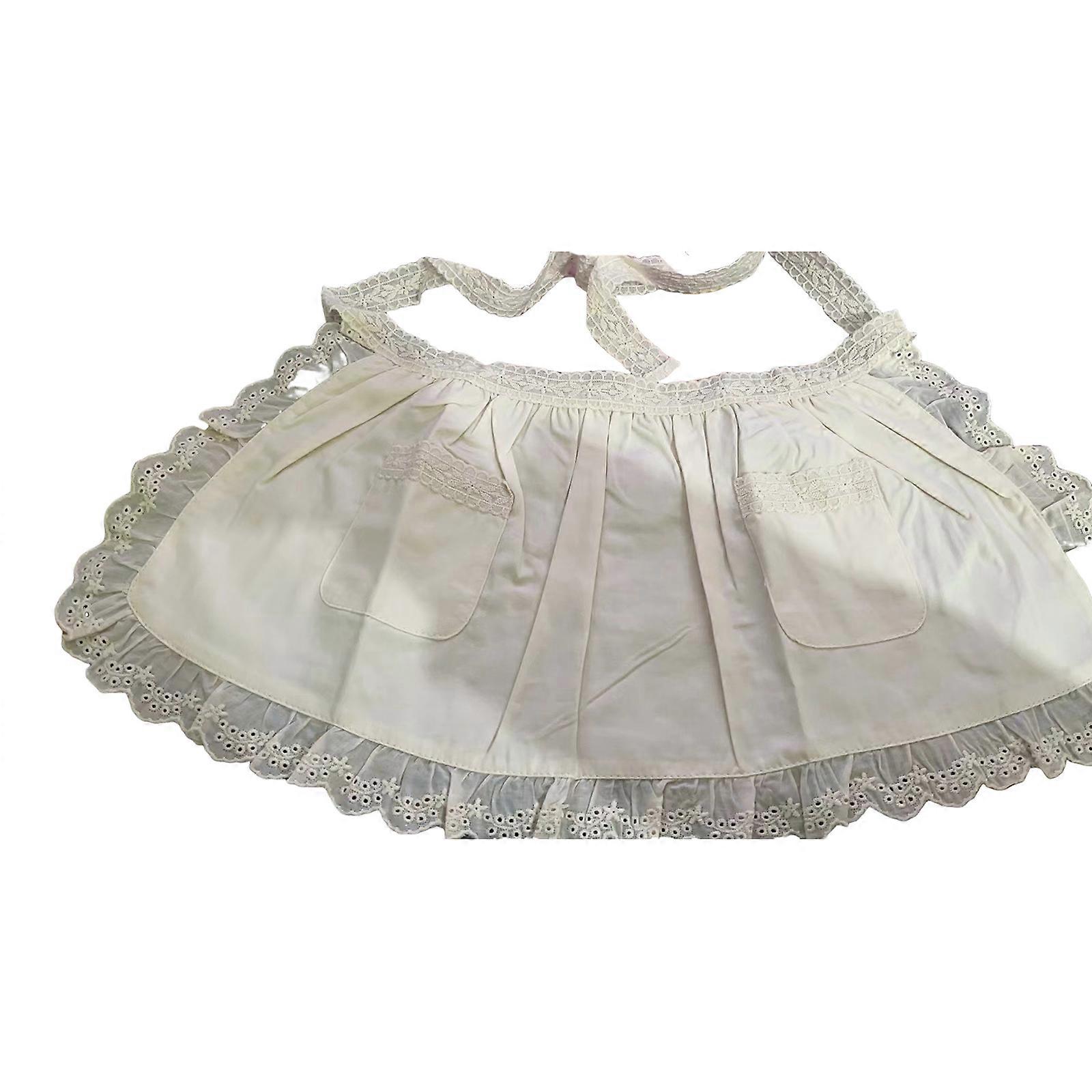 Lace Accent Baby Apron Soft & Comfortable Two Pockets Design Skirt Trim for Easy Dressing and Cleaning Age 0-2Y Beige S