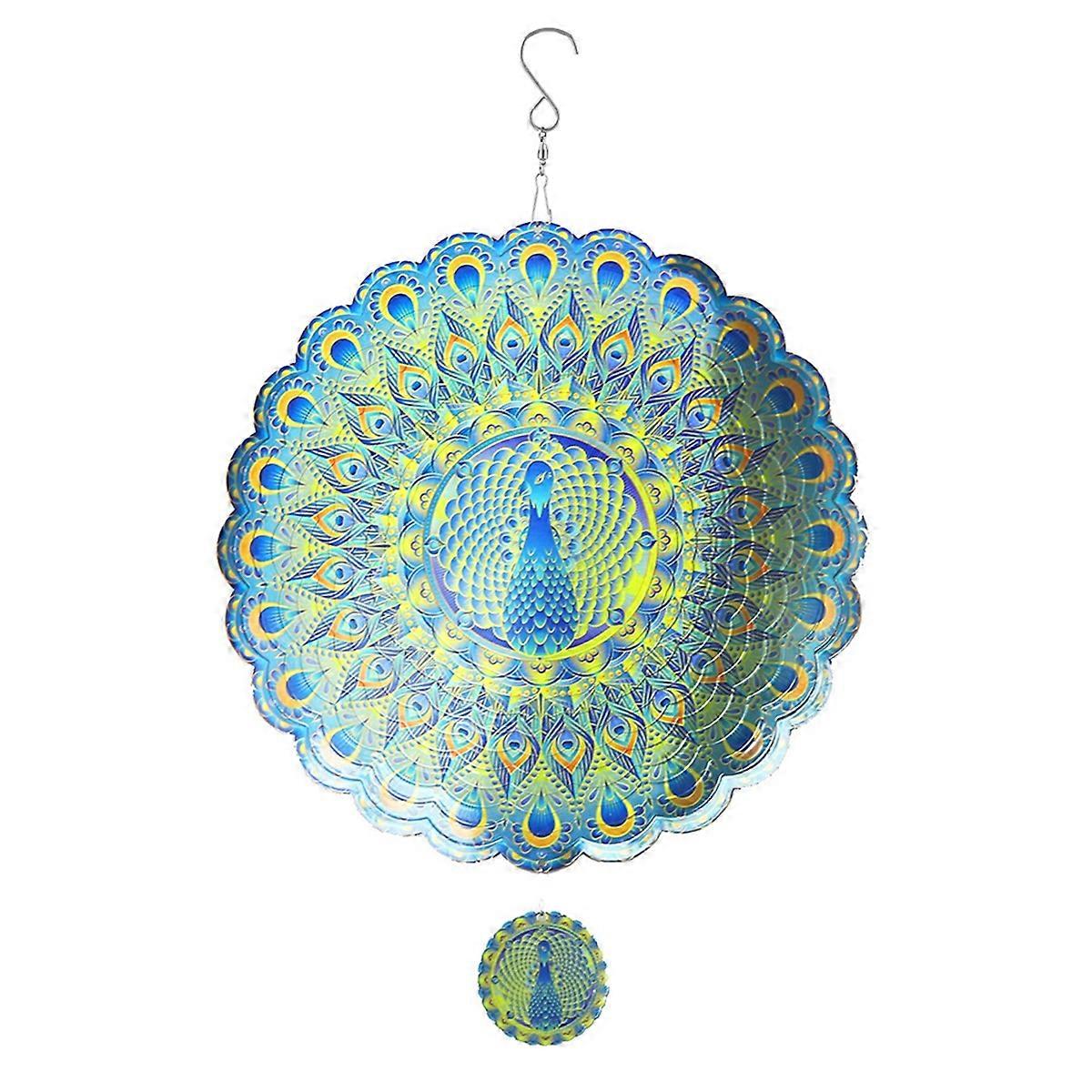 3D Wind Spinner Peafowl 12Inch Garden Laser Cut Hanging Wind Spinners