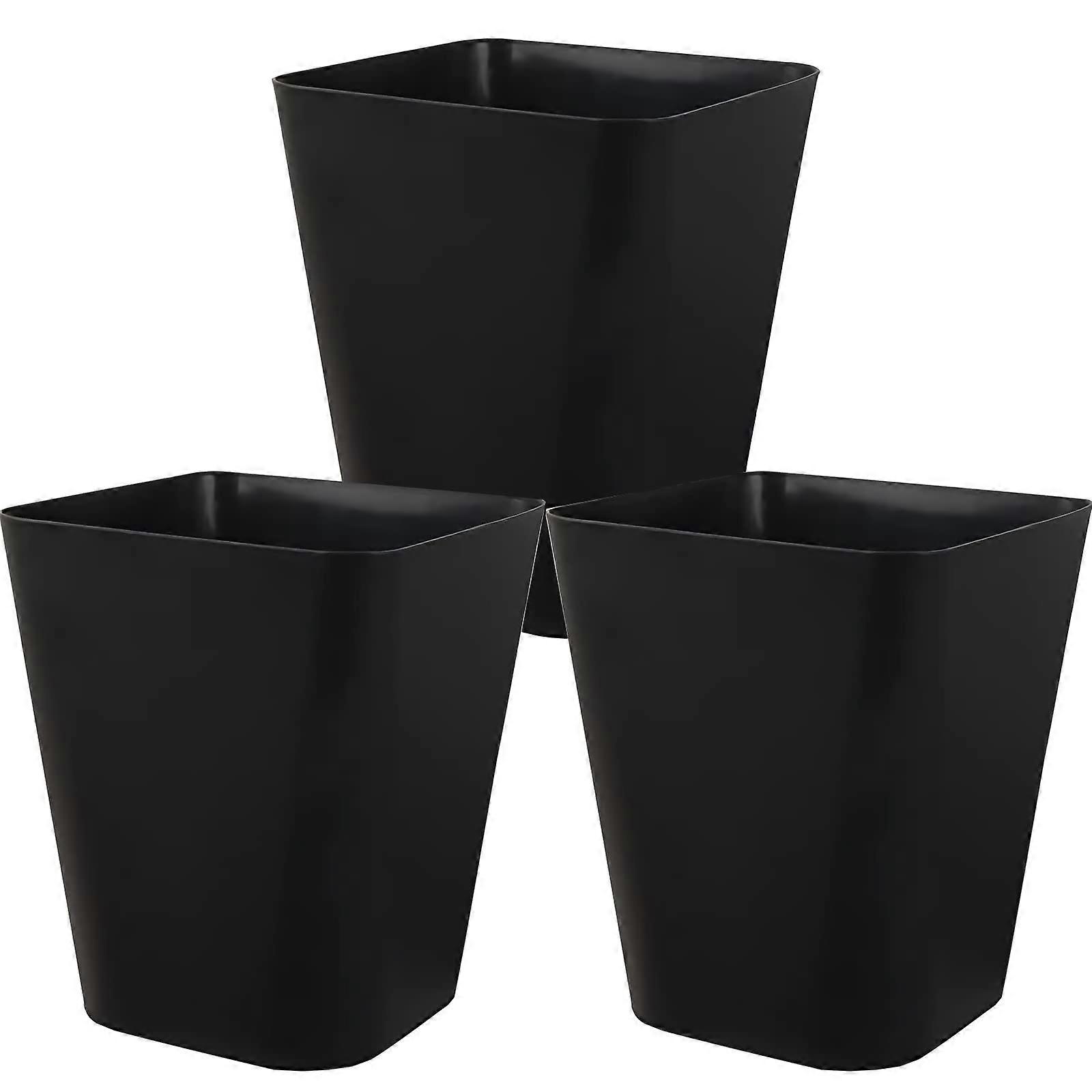 Small Plastic Square Black Trash Can for Bathroom or Office, 3 Pack, Compact Size, Durable Material, Modern Design