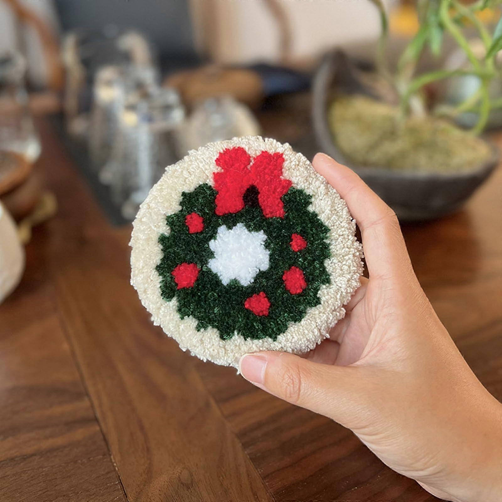 DIY Punch Needle Kit for Christmas, Beginner-Friendly Coaster Set, Includes Yarn and Tools, Easy Craft Project