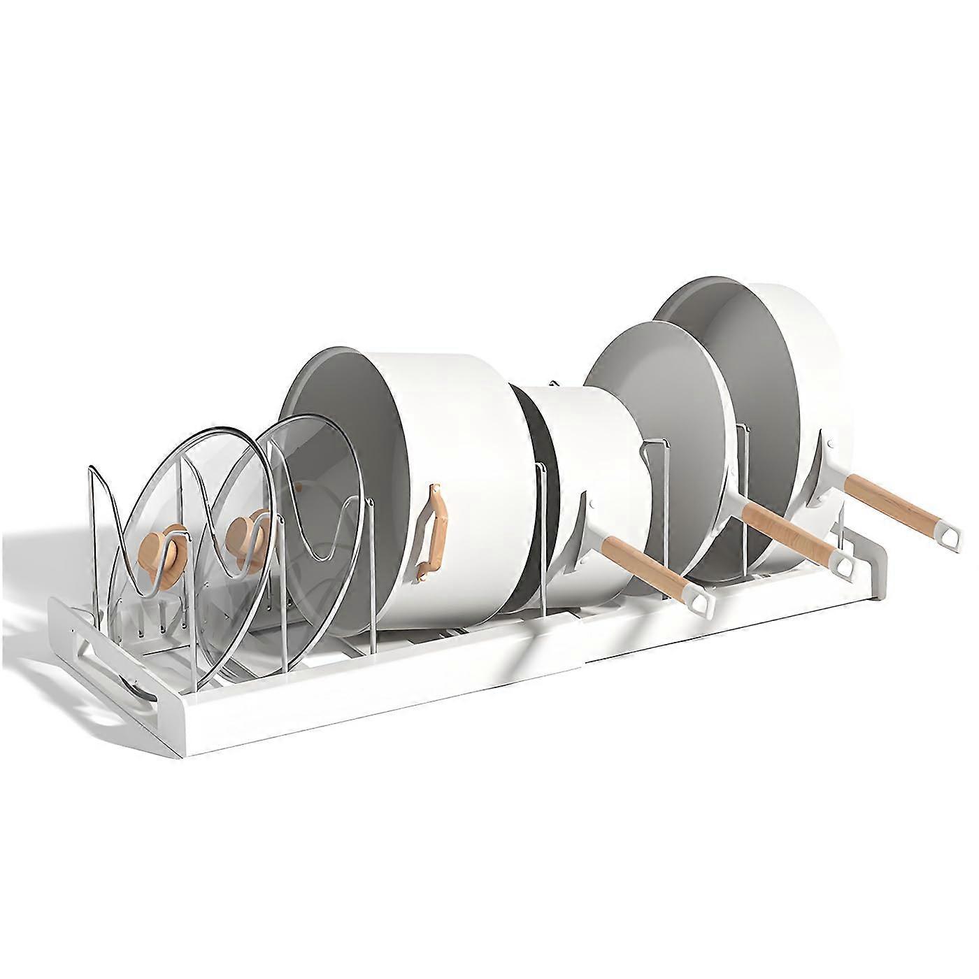 Baokaelr Expandable White GETER Storage Shelf For Kitchen Cabinets And Pan Organizer 12-Adjustable Shelf