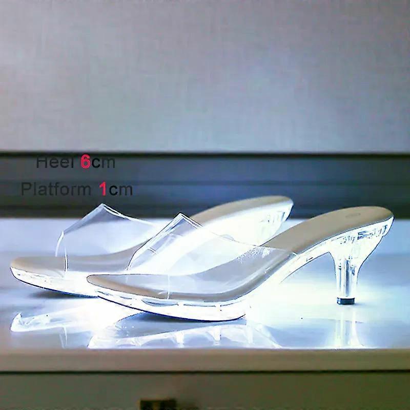 6CM Women's Kitten Heels LED Light Sandals Nightclub Slim Heel