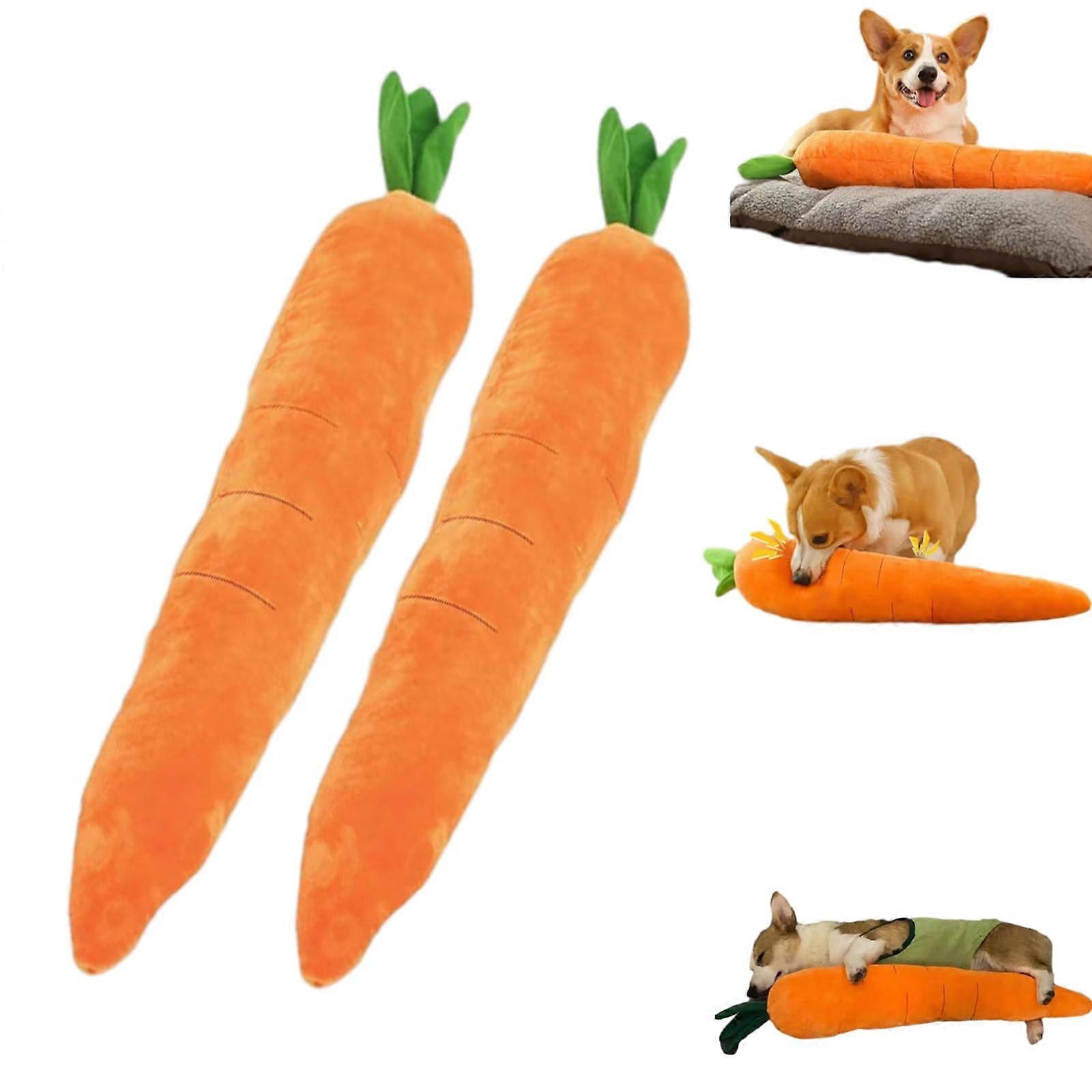 Calming Carrot Dog Toy, The Mellow Dog with Soft Squeaker, Plush Cute Dog Calming Pillow, Chew Toy for Indoor (2pcs)