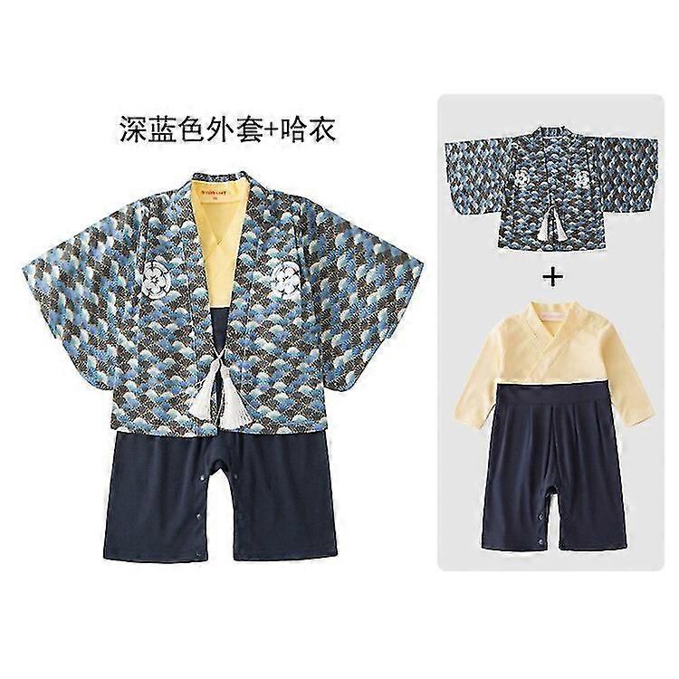 Kids Japanese Kimono Style Baby Boys Toddler Infant Cotton Striped Romper Kimono Boys Jumpsuit Clothes Costume-e