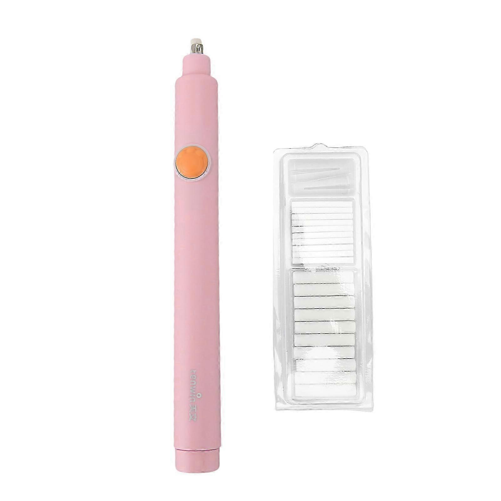 Electric Eraser Easy Operation Adjustable Length AAA Battery Powered Electric Pencil Eraser with 20 Refills Roseate