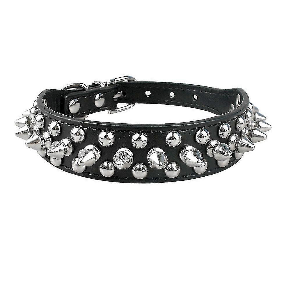 Tikuajgift Spiked Studded Dog Cat Collar Soft Leather Réglable Petit / moyen Pet Noir M