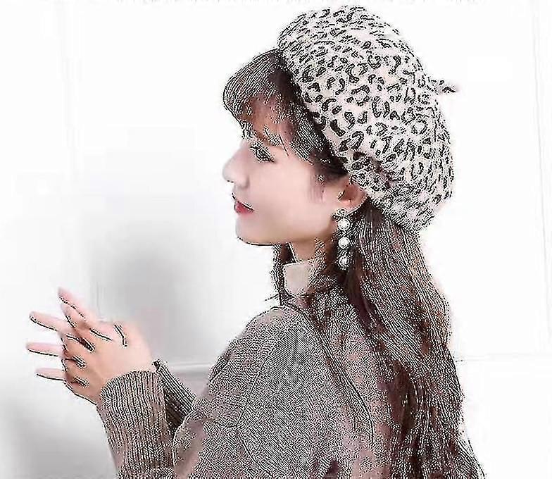 Winter- Leopard Print, Beret Hat, Octagonal Newsboy Cap