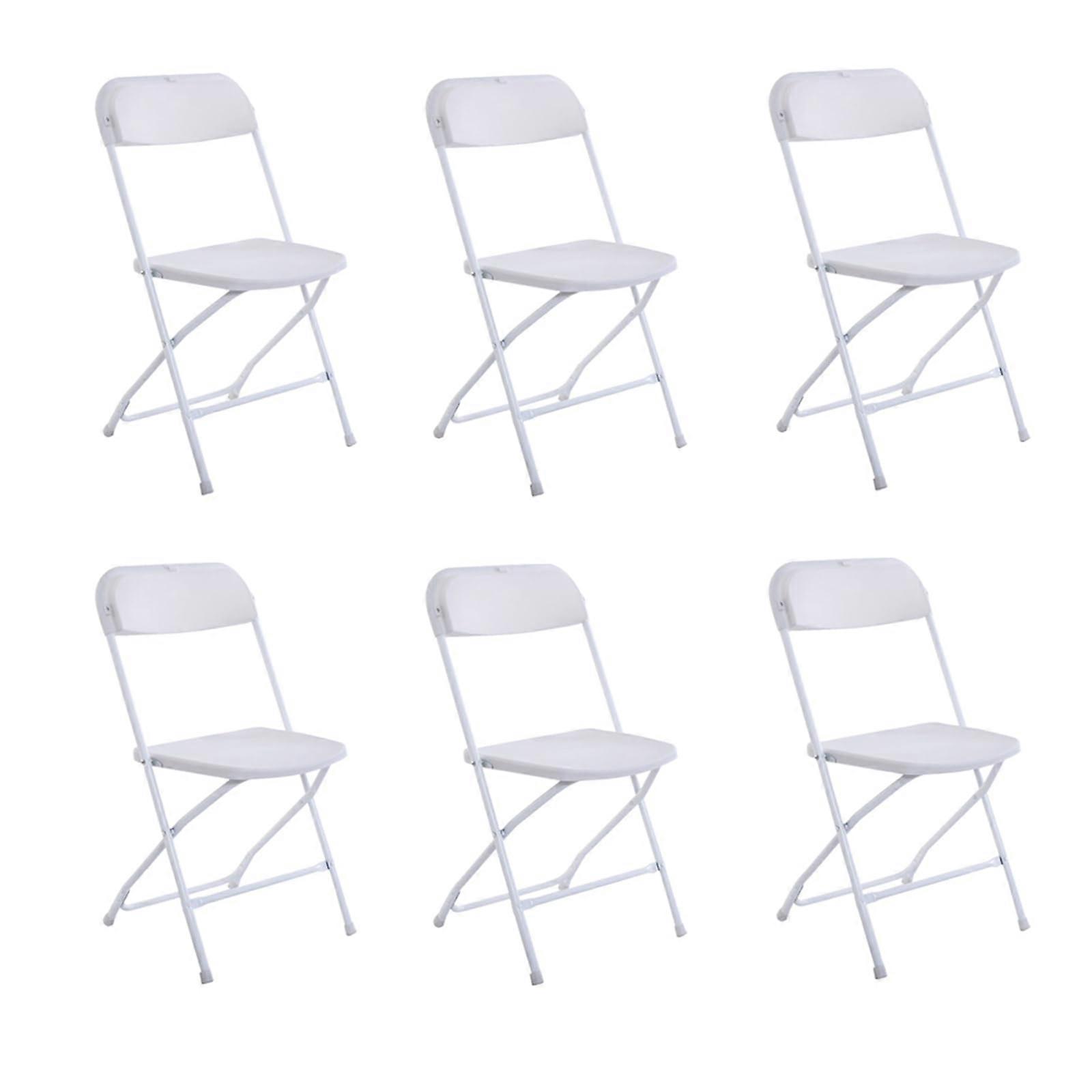 Folding Chair, 6 Pcs White Plastic Foldable Chairs, Stackable with Steel Frame 350LB Limit